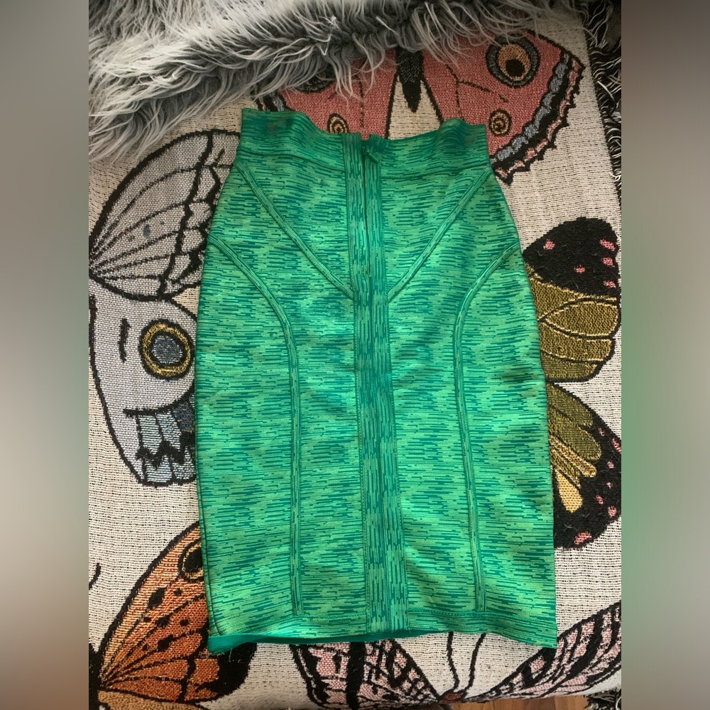 Herve leger green metallic skirt